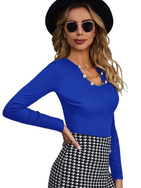 

chain & pearl detail tee t1cn#, White