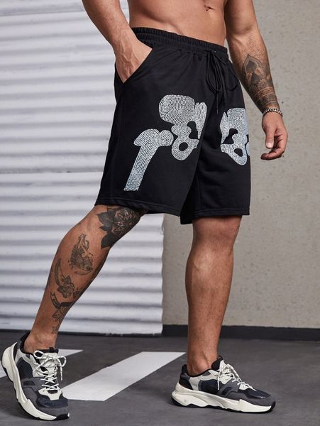 

extended sizes men rhinestone skeleton pattern shorts 88ud#, White;black