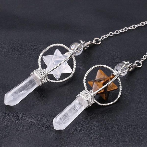 

pendant necklaces natural stone pendulum for dowsing divination hexagonal prism healing crystal merkaba energy spiritual trendy jewelry, Silver