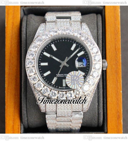 RF 42 -мм A2813 Автоматические мужские часы мощено с мощными бриллиантами черная палка Dials Diamonds Breaklet Bracelet Watch Watches Super Edition TimezoneWatch F10D4