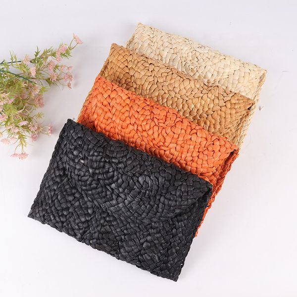 

women straw clutch handbag envelope bag hasp beach woven bags purse wallet, Black;red