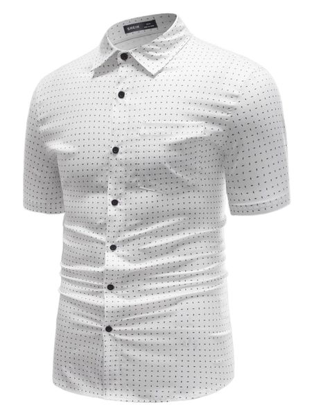 

men allover print patch pocket shirt a90e#, White;black
