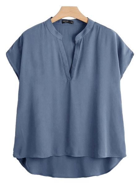 

plus notch collar high low hem 21wx#, Black