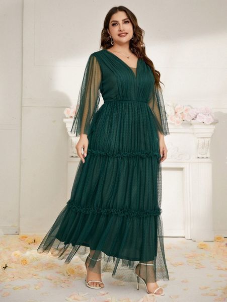 

plus mesh layered maxi prom dress e4gl#, Black