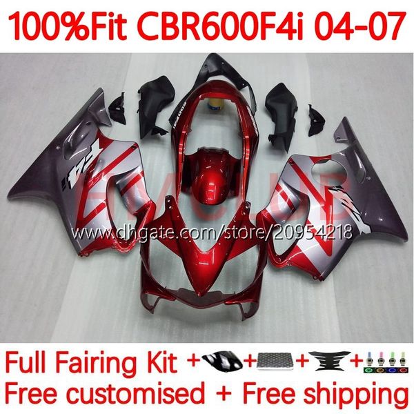 Corpo de molde de injeção para Honda CBr 600 F4i FS CC F4 I 600F4I 600CC 04-07 138NO.101 CBR600F4I CBR600 F4I 04 05 06 07 CBR600FS 2004 2005 2006 2007 OEM Fairing Kit Gray Red Gray