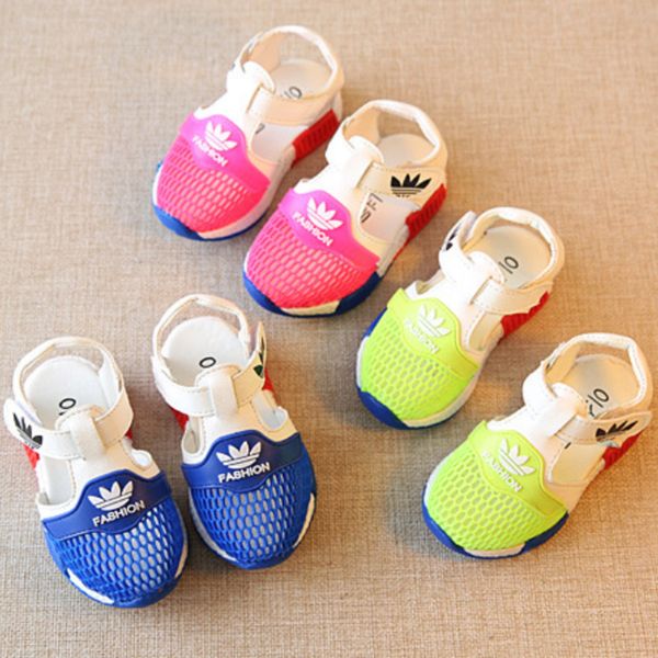

summer cool breathable net mesh sandals shoes for kids infants baby sports casual sneaker 2 parts prewalker flat running outdoor shoes toddl, Black;red