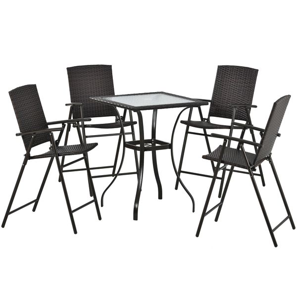 

outdoor patio pe wicker 5-piece counter height dining table set with umbrella hole and 4 foldable chairs