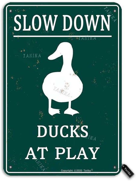 

slow down ducks at play metal vintage tin sign wall decoration 12x8 inches for cafe bars restaurants pubs man cave decorative