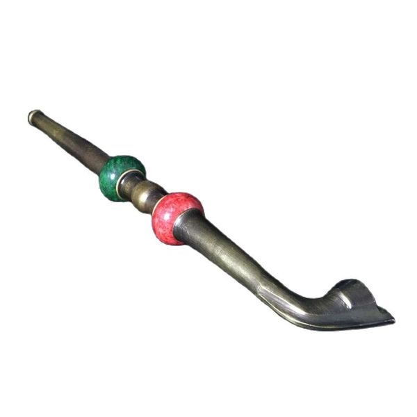 

china old beijing old copper cigarette smoker pipe green red agate set, Black