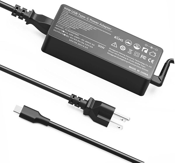 Adaptador de corriente de cargador USB C de 90W/65W para HP Spectre x360 13-AE015DX 15-bl000; Dell LA90PM170 0TDK33 TDK33 Tipo C Cable de alimentación para computadora portátil de carga