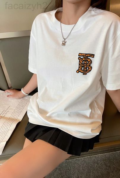 

women's t-shirt designer chaopai 22 spring and summer new year of the tiger limited chest embroidery letters round neck casual versatil, White