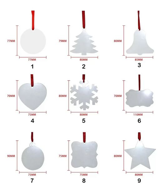 SUBlimação em branco Ornamento de Natal Pingente de Natal Pingente de Alumínio Multi-Forma Pingente de Alumínio