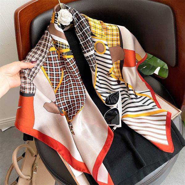 

scarves designer scarf for women silk soft material scarfs woman designer scarv spring mens warm fashion 90x90cm, Blue;gray