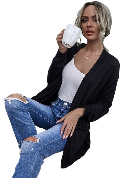 

open front pocket drop shoulder coat 36nk#, Black