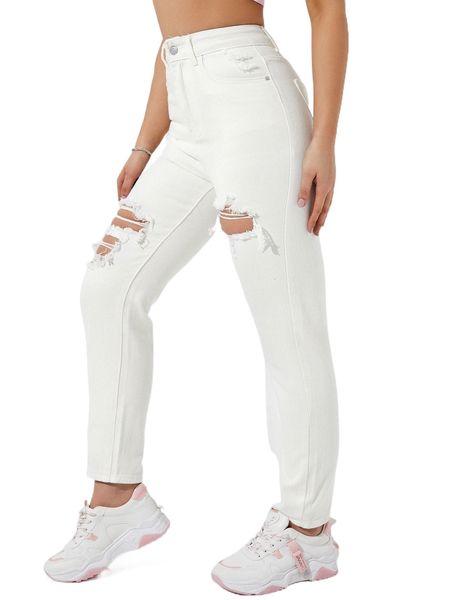 

high waist ripped mom jeans s5ur#, Blue