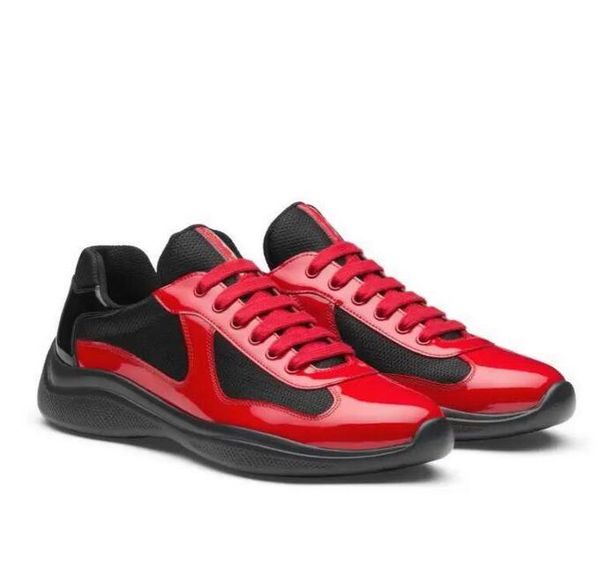 

america cup designer fashion mens casual shoes patent leather flat trainers black white mesh lace-up outdoor comfort runner trainer sneakers