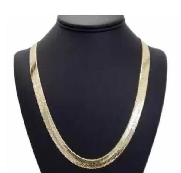 

mens flat herringbone chain 14k gold plated 9mm 24" necklace, Silver
