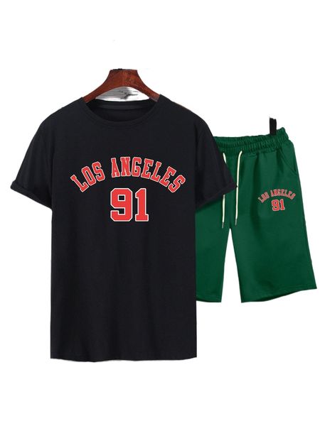 

men letter graphic tee & shorts x5nb#, Gray