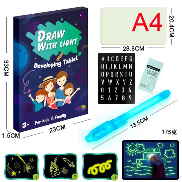 2022 Desenhe com luz divertida pintura de pintura de brinquedos de desenho educacional de quadro de quadro de brinquedos fluorescentes do brinquedo de desenho educacional Fluorescent GLOW