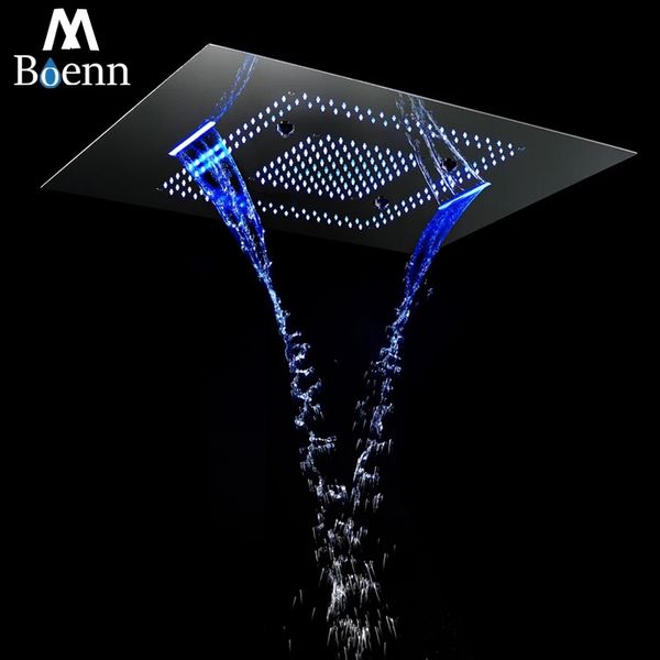 

large 31x 23 inch rain concealed ceiling brushed shower head villa bathroom embedded led shower panel chrome polished matte black wall mount