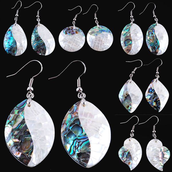 

wojiaer vintage double color oval dangle earrings set for women girl natural abalone shell beads drop ear jewelry bv905, Silver