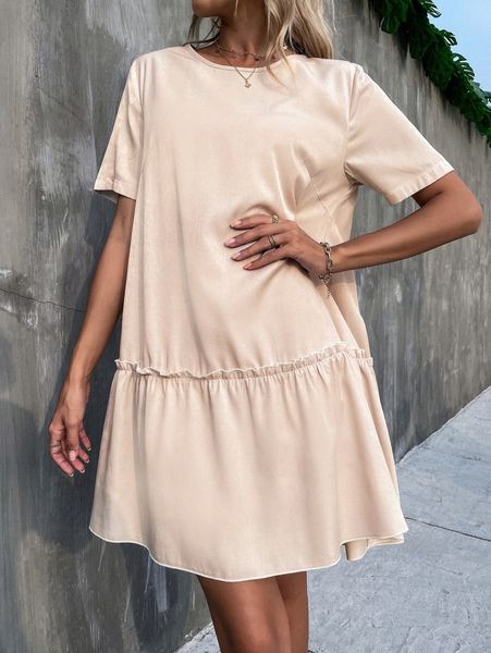 

keyhole back ruffle hem smock dress m0kp#, Black;gray