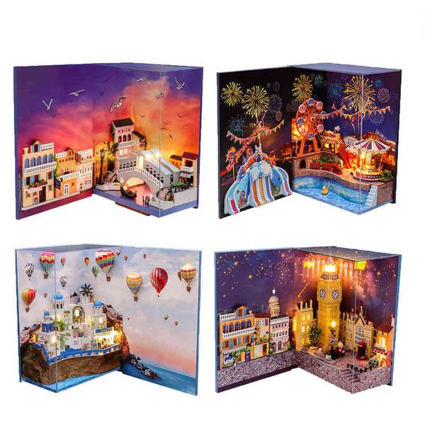 

new diy mini book nook dollhouse bigben balloon kit assembled miniature with furniture doll house toys for children girl gifts aa220325