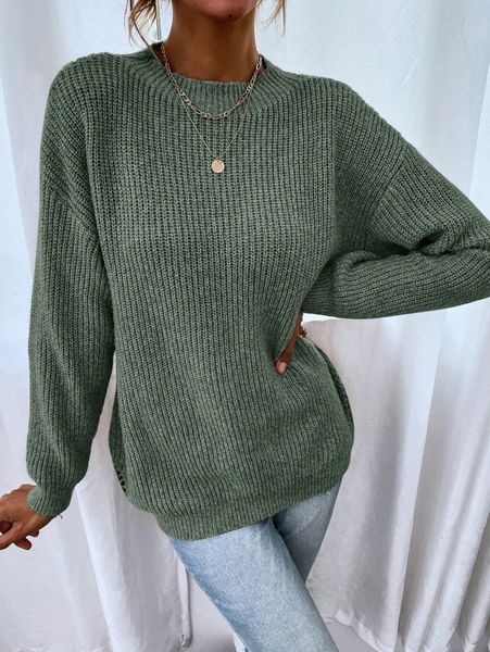 

drop shoulder marled knit sweater i15i#, White;black