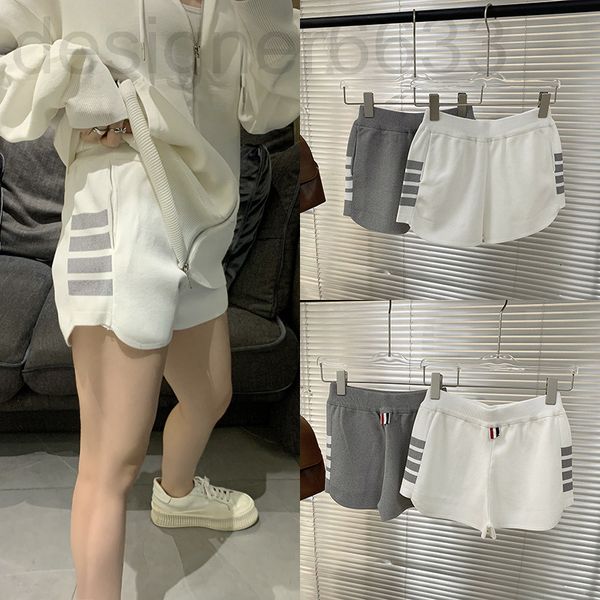 

women's jeans designer sports tb pants loose high waist slim side four bar casual knitted ice thin shorts women's summer 98kx, Blue