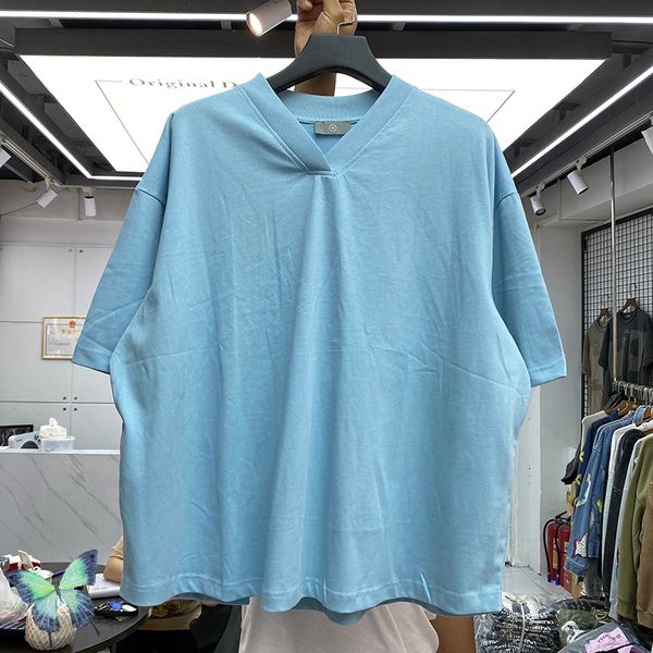 

real pics tees summer style quality wash do old 3d foam blue v neck oversize t-shirt, White;black