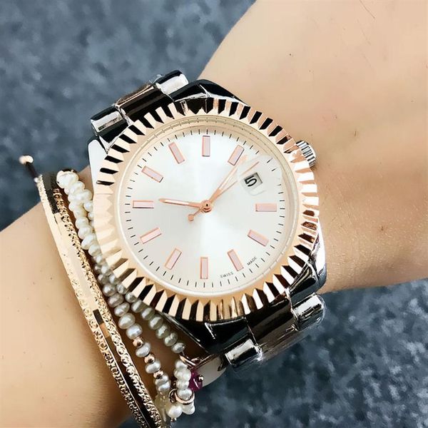 

fashion brand watches women's girls style metal steel band quartz calendar wrist watch x42249n, Slivery;brown