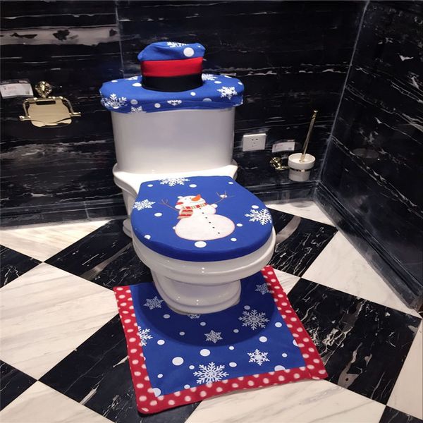 3PCSSET Decoração de Natal Ano Blue Snowman Toliet Cober Tapete de 3 peças Tapetes de tapete de banheiro e caixa de lenços de papel natal Navidad 201027