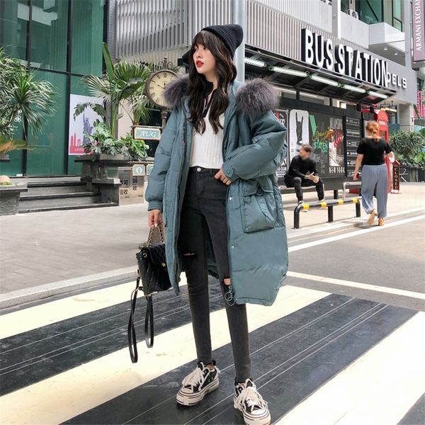 

fashion winter down jacket long overtheknee big yards heavy hair loose fat women cottonpadded clothes coat 220801, Black