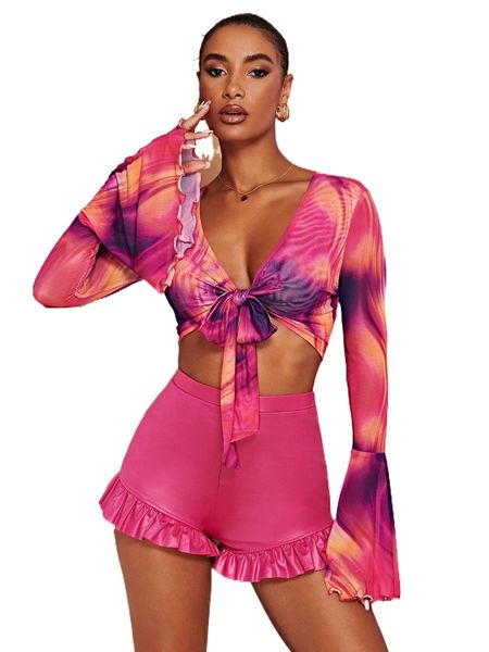 

tie dye lettuce trim crop 05xj#, White