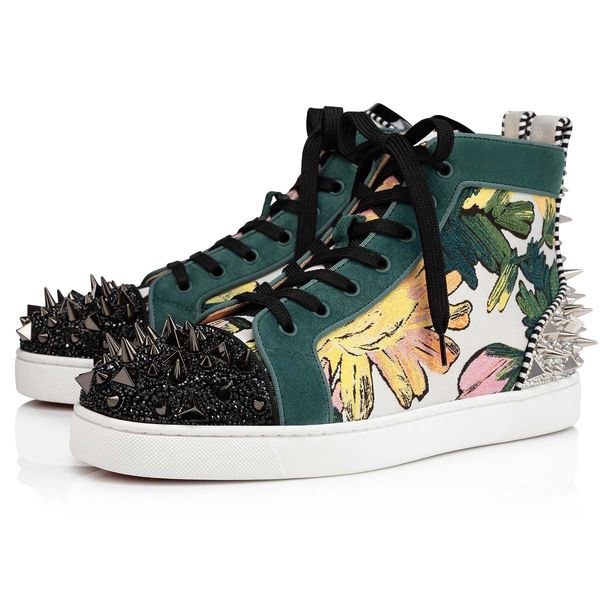 

fashion men spiked sneaker casual shoes red bottoms sneakers pik 2 strass orlato pikpik round toe lace up high boot trainers, Black
