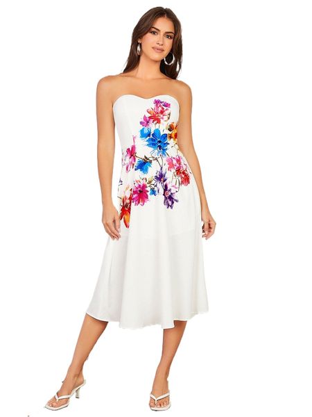 

floral print tube dress e15y#, Black;gray