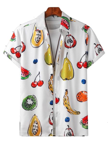 

men 1pc random fruit print button up shirt z9uj#, White;black