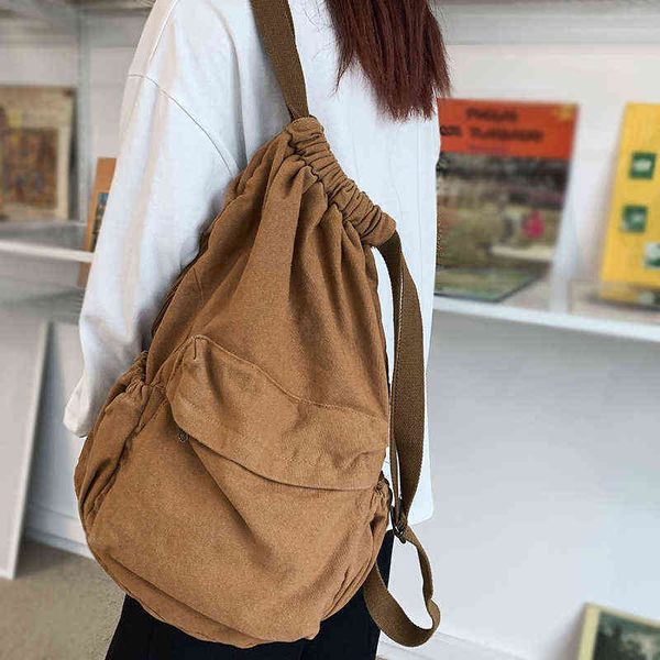 

female canvas cute drawstring college backpack fashion women lapbook bag trendy ladies backpack cool girl travel school bags aa220316