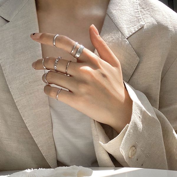 

7 pcs punk twist joint ring sets for women hiphop minimalist gold silver color geometric rings party fashion jewelry a949 220716, Slivery;golden