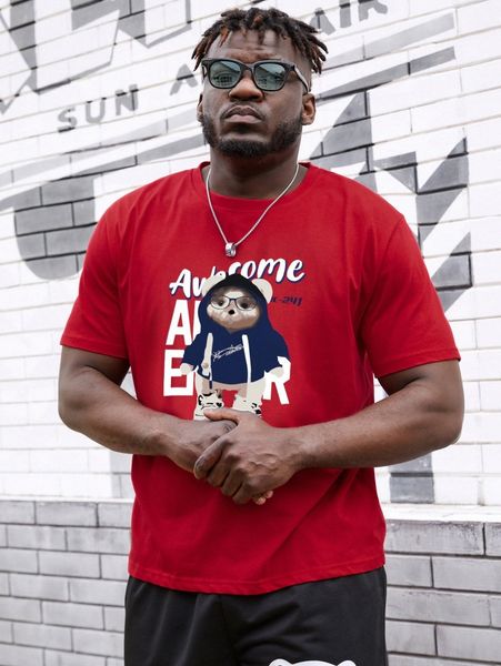

extended sizes men bear and letter graphic tee t5nd#, White;black