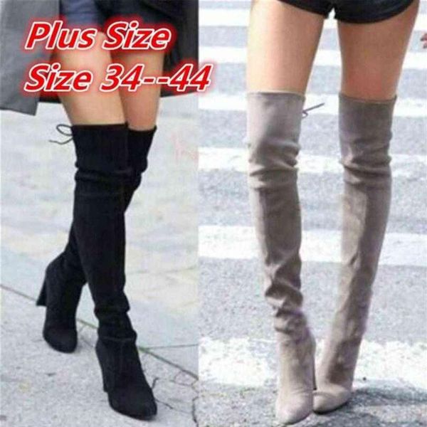 

2020 new faux suede slim boots over the knee high women fashion winter thigh high boots shoes woman fashion botas mujer h1116231y, Black