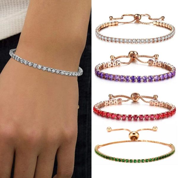 

adjustable full diamond bracelet for women colorful zircon charm wedding bridesmaid gift couple moissanite bracelets jewelry 12 colors, Golden;silver
