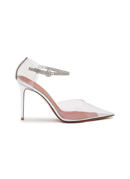 

new season amina shoes muaddi pumps ursina crystal-embellished transparent pumps crystal-mesh ankle strap stiletto heel, Black