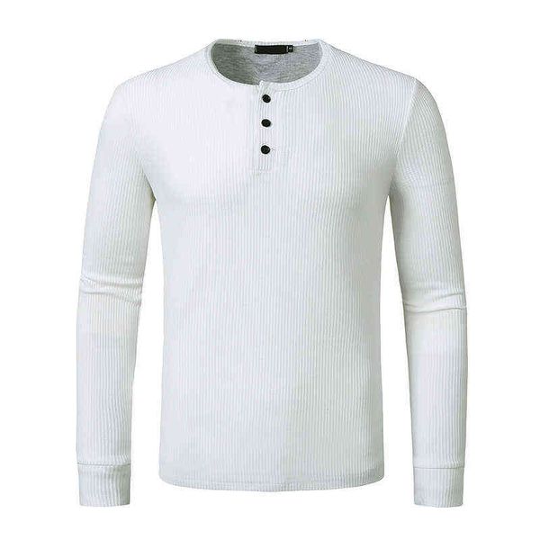WAFFLE WHITE CLOGON CLASTE MEN 2022 Autumn New Henley T-shirt Men Slim Fit Manga Longa Camiseta Homme Streetwear Male l220704