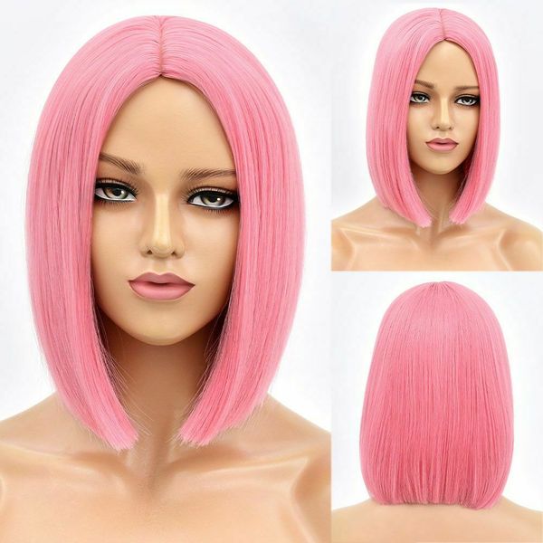 

8 color new short pink bob cosplay party wig natural daily women hair, Black;brown