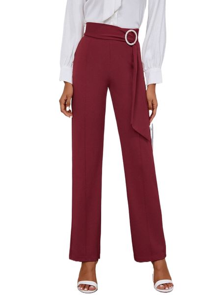 

high waist buckled detail pants u17m#, Black;white