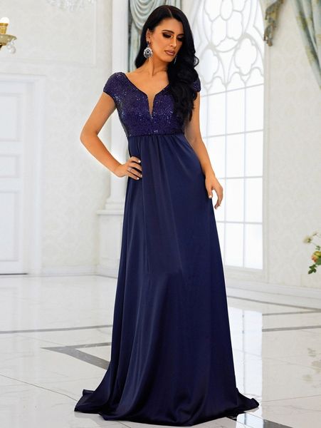 

missord contrast sequin notched neck v-back floor length dress e4tk#, Black;gray