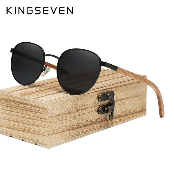 

kingseven fashion polarized sunglasses for men women handmade natural wooden eyewear round frame uv400 protection sun glasses 220519, White;black
