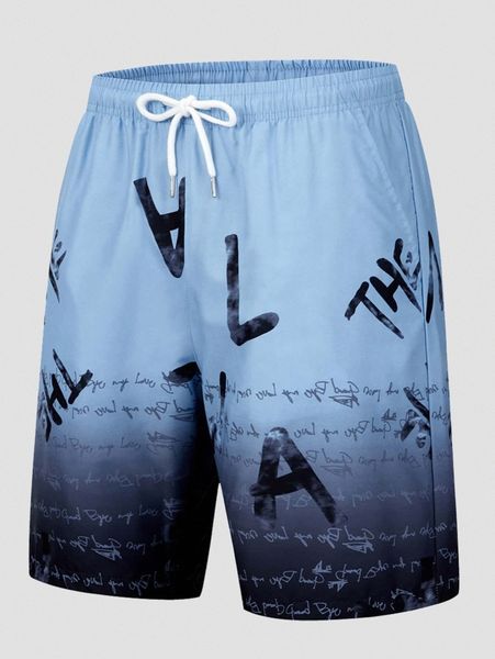 

men ombre letter graphic drawstring waist shorts o0ec#, White;black