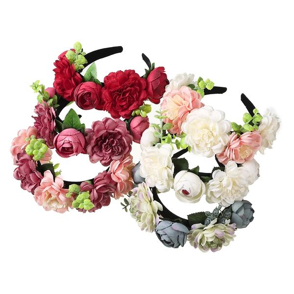 Flor Headnd Hair Flower Crown Hoops for Women Floral Wreath Wedding Hairband Girls Fashion Hair Acessórios